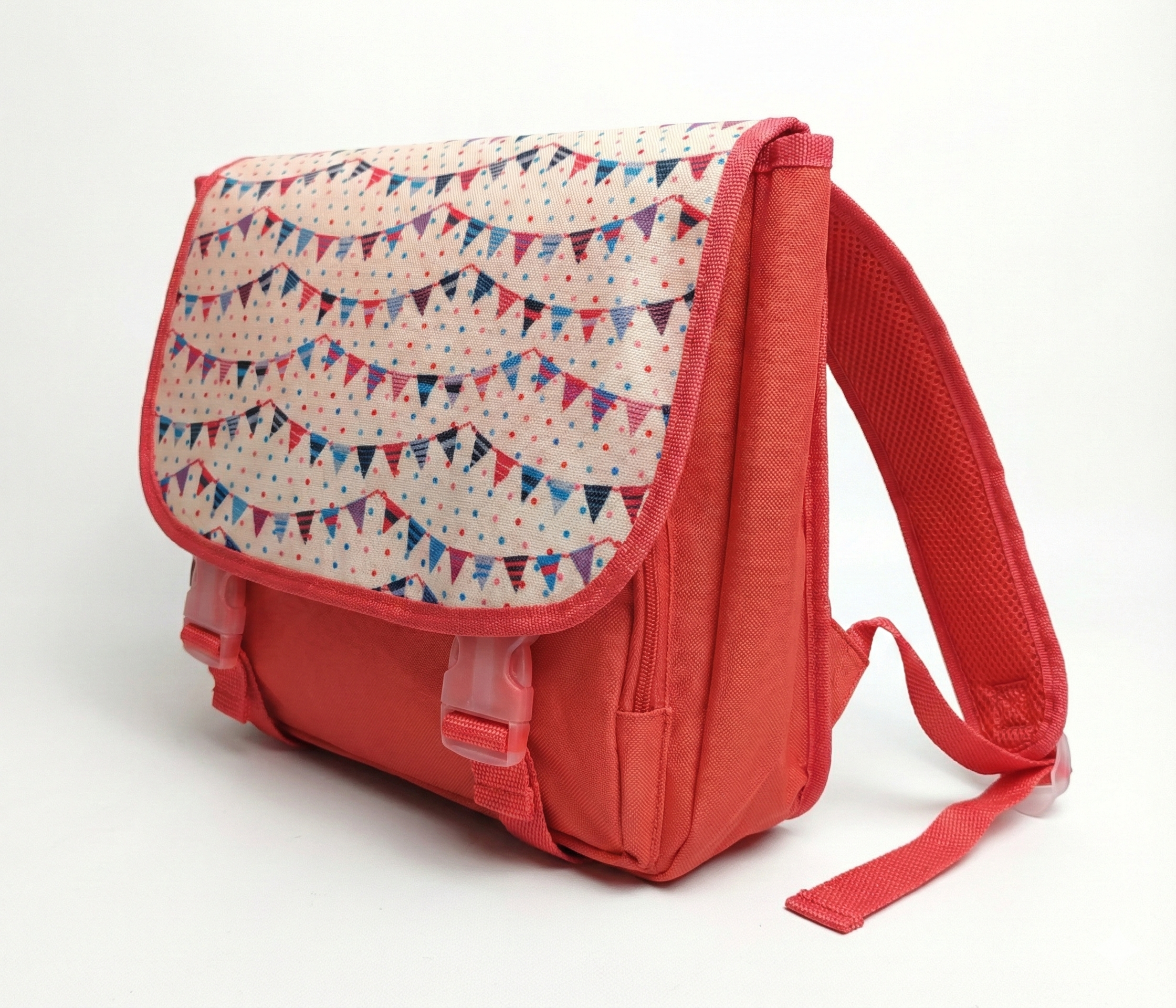 Kids' Red School Backpack Satchel (38cm) – Festive Flag Pattern