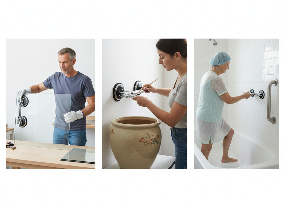 Shower handle with suction cups, Chrome