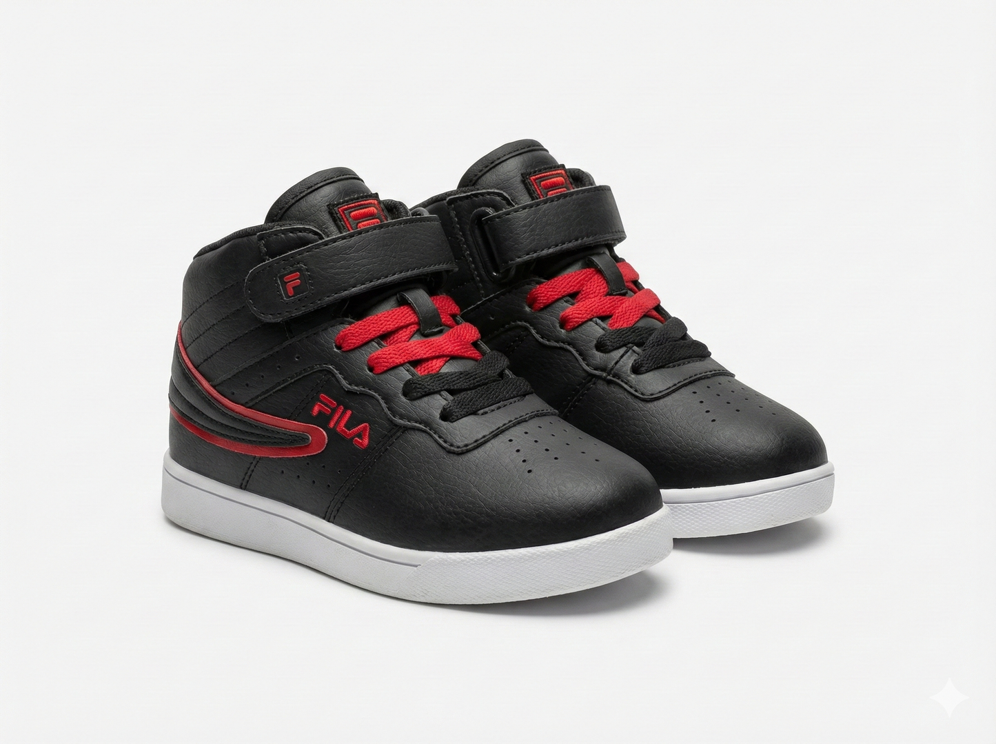 Fila Kids' High-Top Sneakers - Black & Red with Velcro Strap