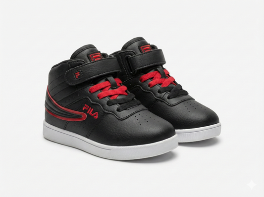 Fila Kids' High-Top Sneakers - Black & Red with Velcro Strap