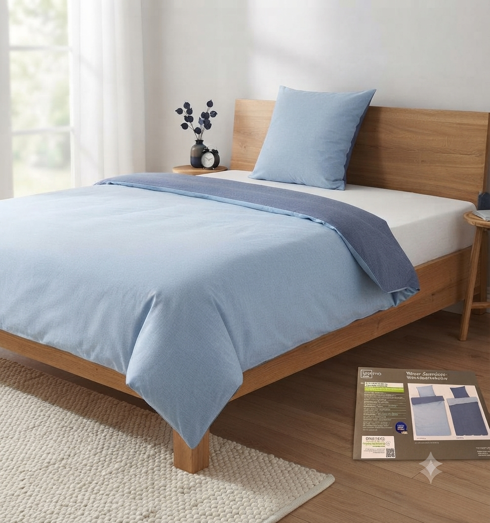Livarno Home Winter-Chambray Reversible Bedding Set – Cozy 100% Cotton Dual-Tone Duvet Cover & Pillowcase