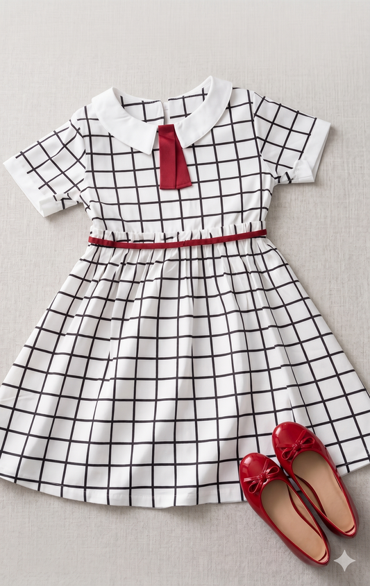 Patpat Classic Grid-Pattern Girl's Dress