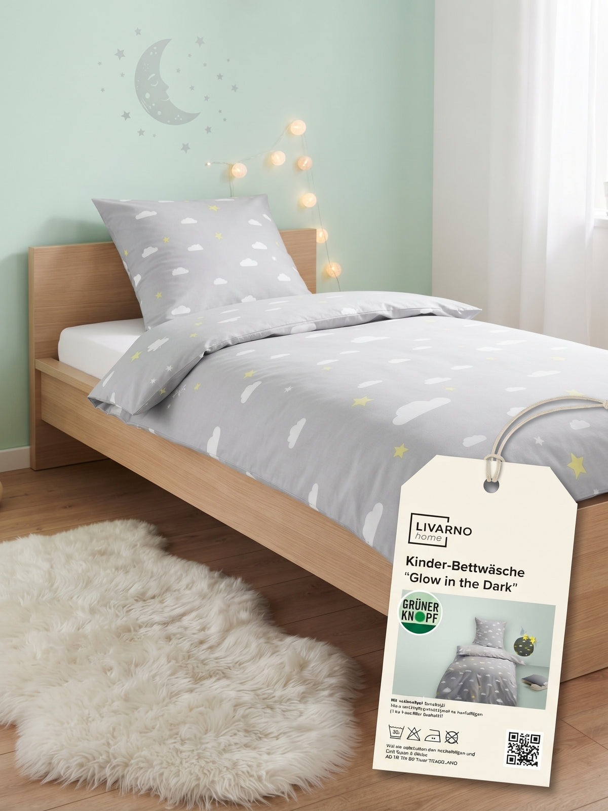 LIVARNO home Kids' "Glow in the Dark" Reversible Bedding Set (Single Size)