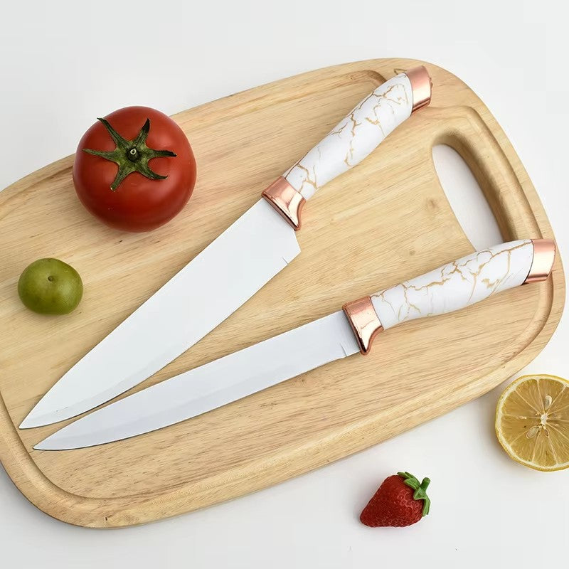 6 Piece Stainless Steel Marble Coating Kitchen Knife Set