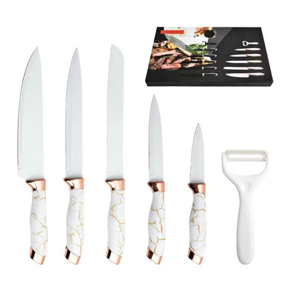 6 Piece Stainless Steel Marble Coating Kitchen Knife Set