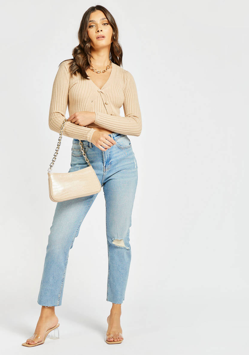Women’s Ribbed Cropped Cardigan