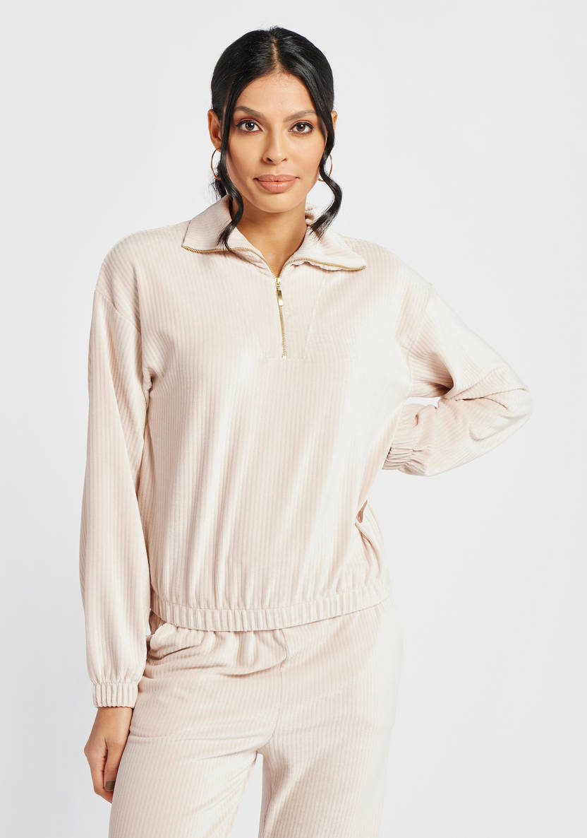 Women’s Half-Zip Ribbed Velvet Sweatshirt