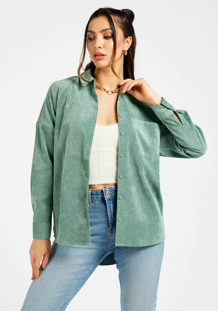 Women’s Ribbed Velour Shirt (Green)
