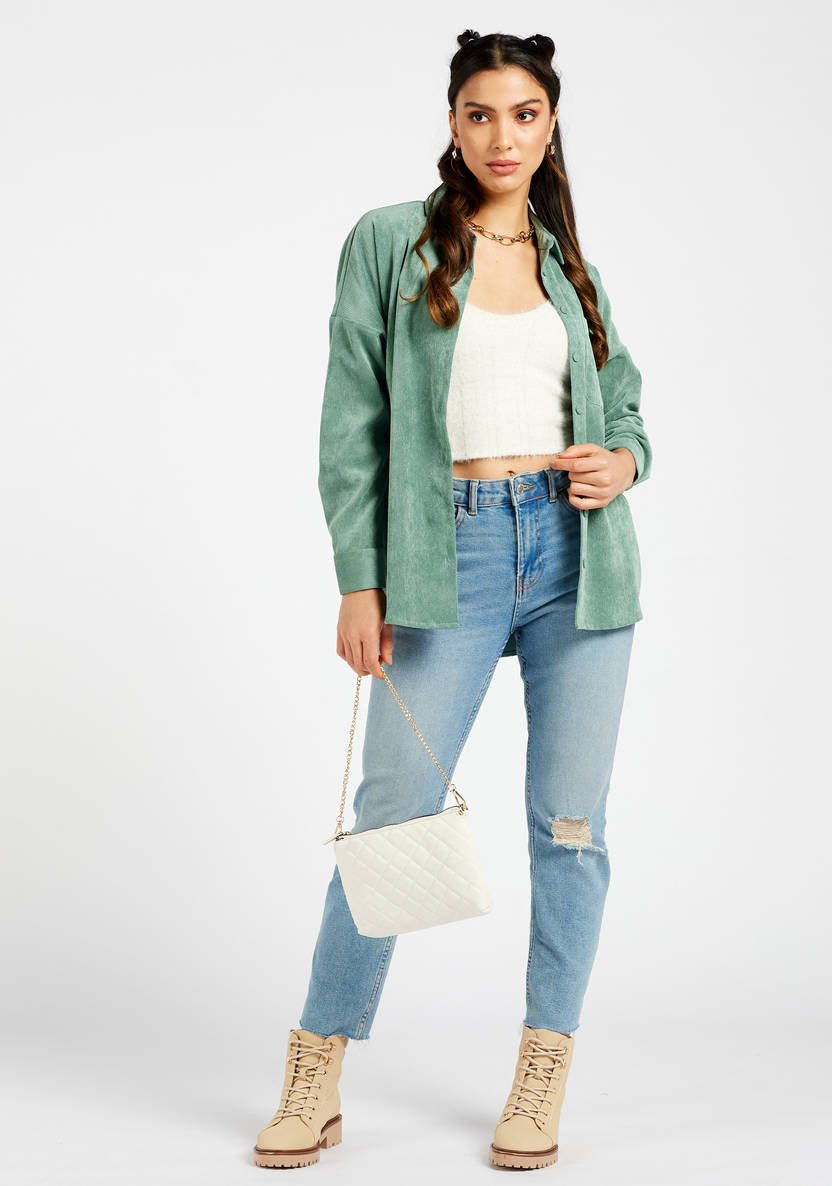 Women’s Ribbed Velour Shirt (Green)