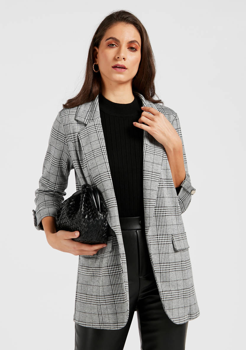 Women’s Check Blazer - grey (3/4 sleeves)