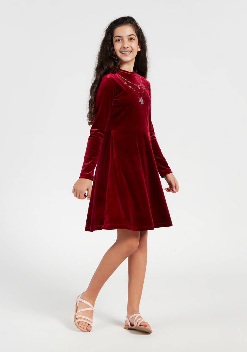 Max Girls’ High-neck Velour Dress