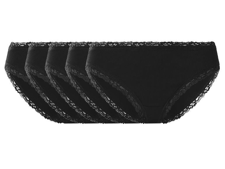 ESMARA Women’s Ribbed Briefs With Lace, 5 pcs (Black)