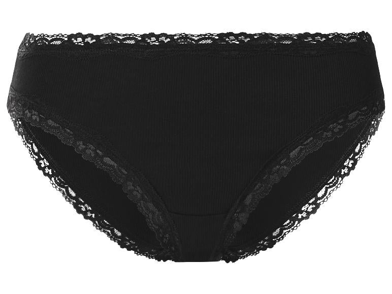ESMARA Women’s Ribbed Briefs With Lace, 5 pcs (Black)