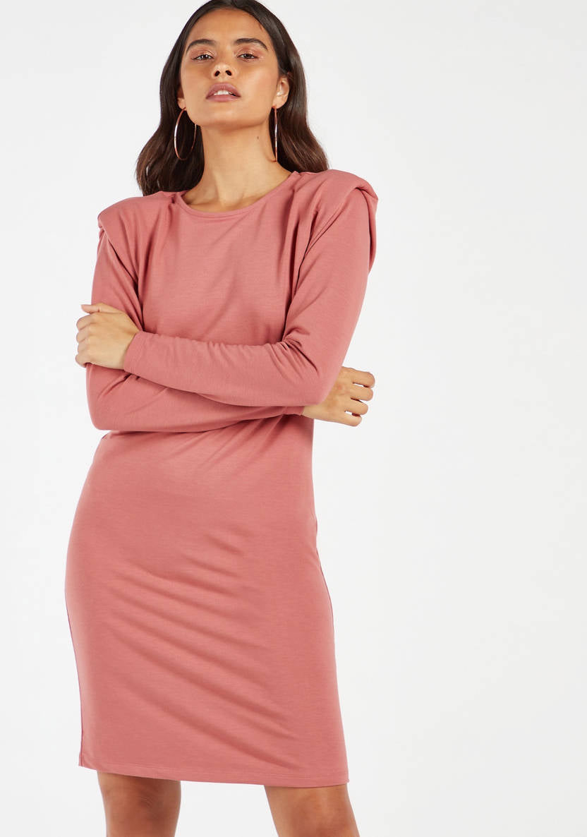 Women’s Shift Knee-Length Dress with Power Shoulder