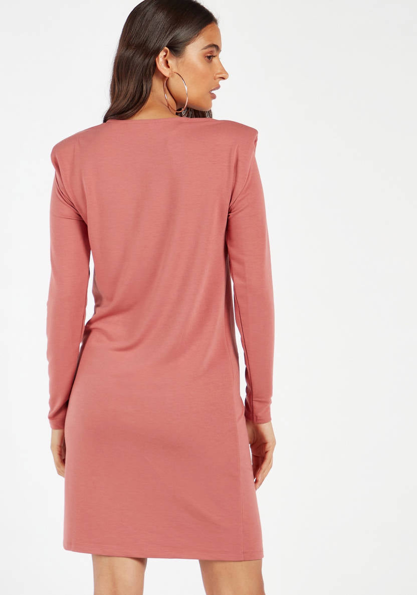 Women’s Shift Knee-Length Dress with Power Shoulder