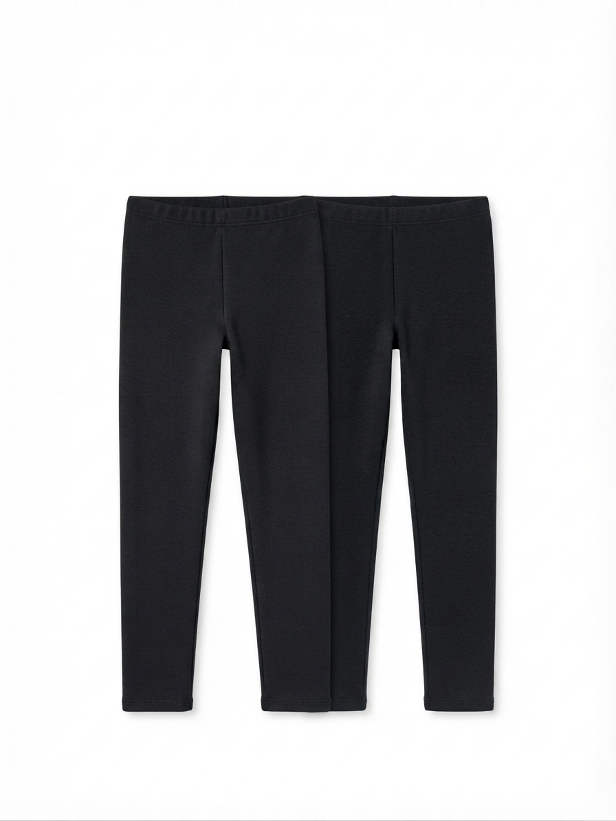 L&D Girls’ Cotton Fleece Leggings, 2 pcs (Black)