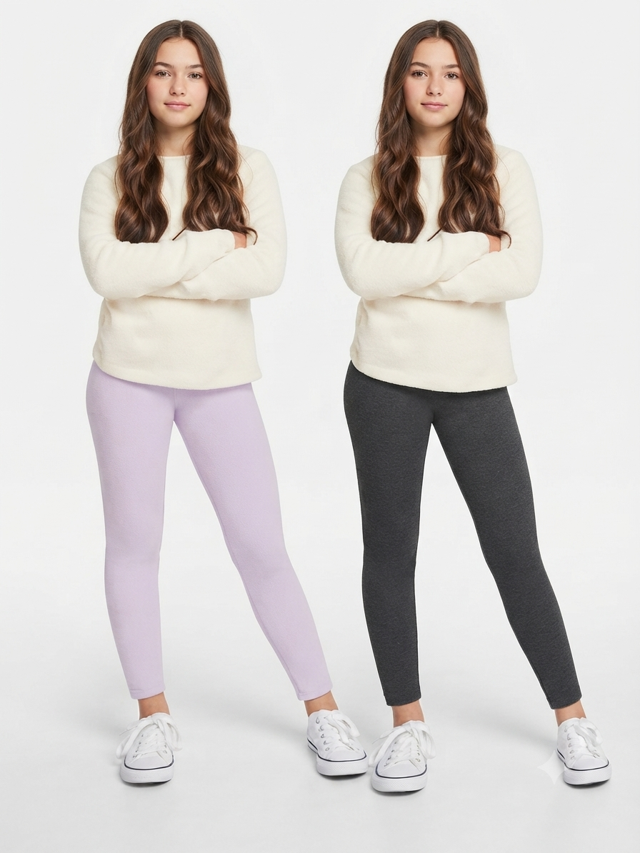 L&D Girls’ Cotton Fleece Leggings, 2 pcs