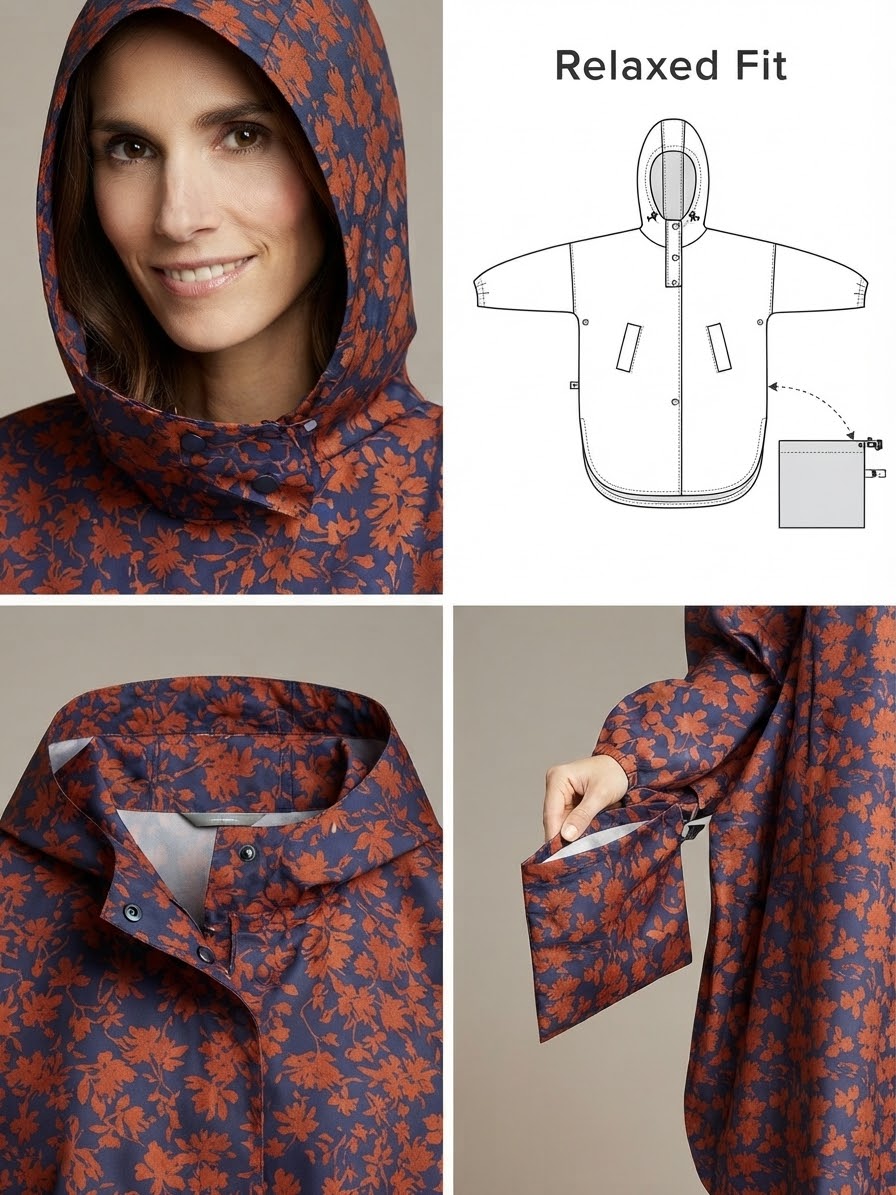 UP2Fashion Women’s rain cape (Floral, Relaxed Fit)