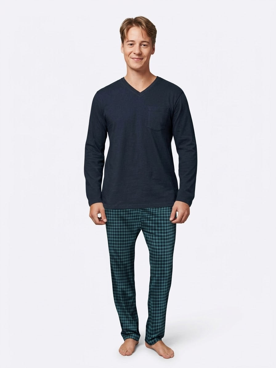 UP2Fashion Men’s Long Cotton pajamas (navy/plaid)