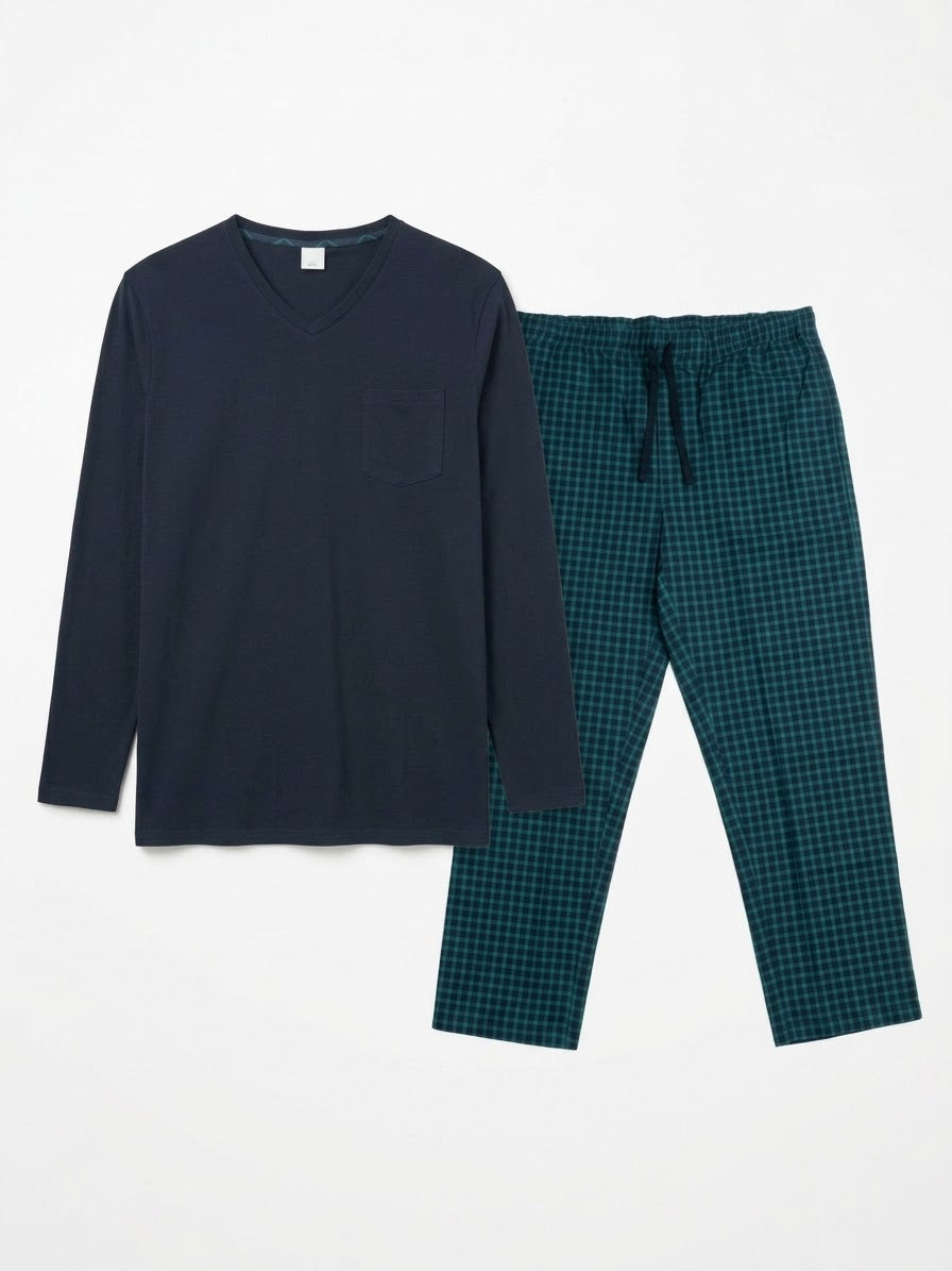 UP2Fashion Men’s Long Cotton pajamas (navy/plaid)