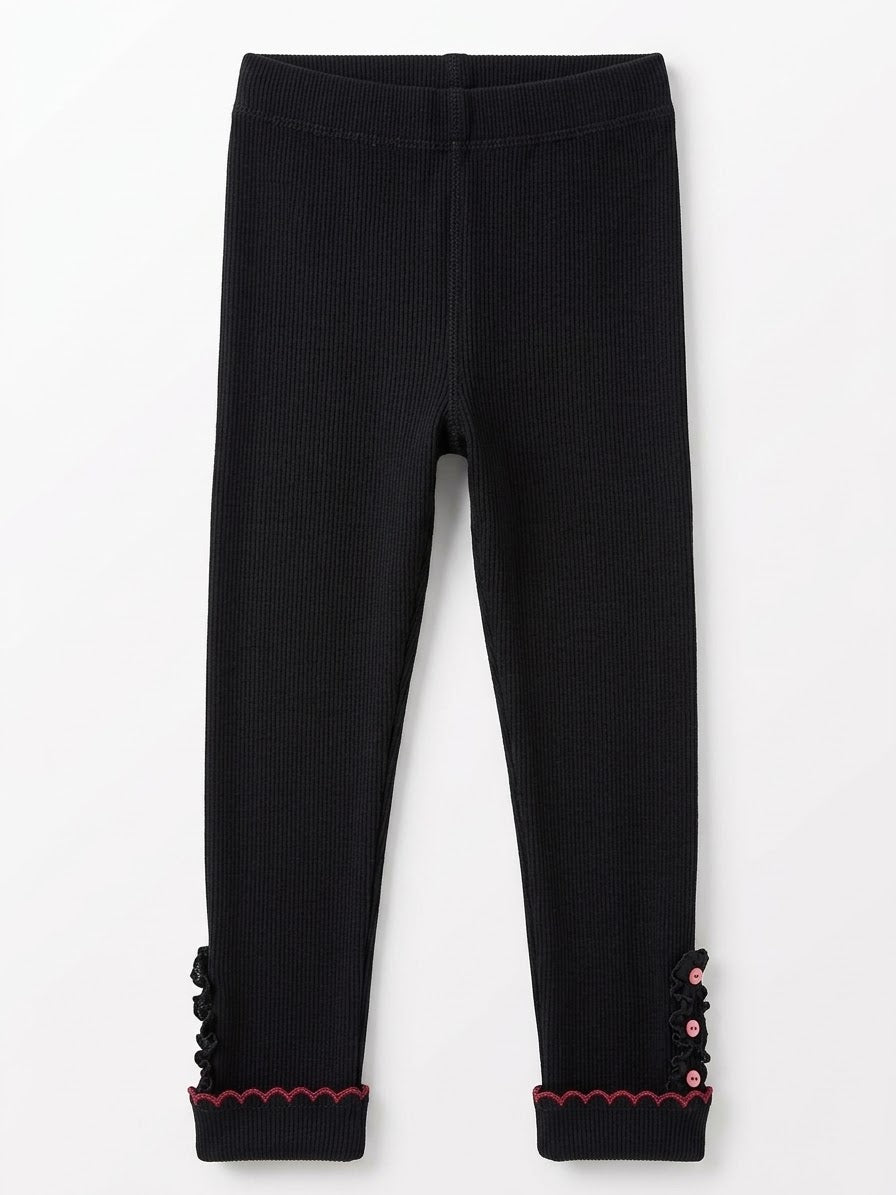 PATPAT Girls’ Fleece Ribbed leggings (Black)