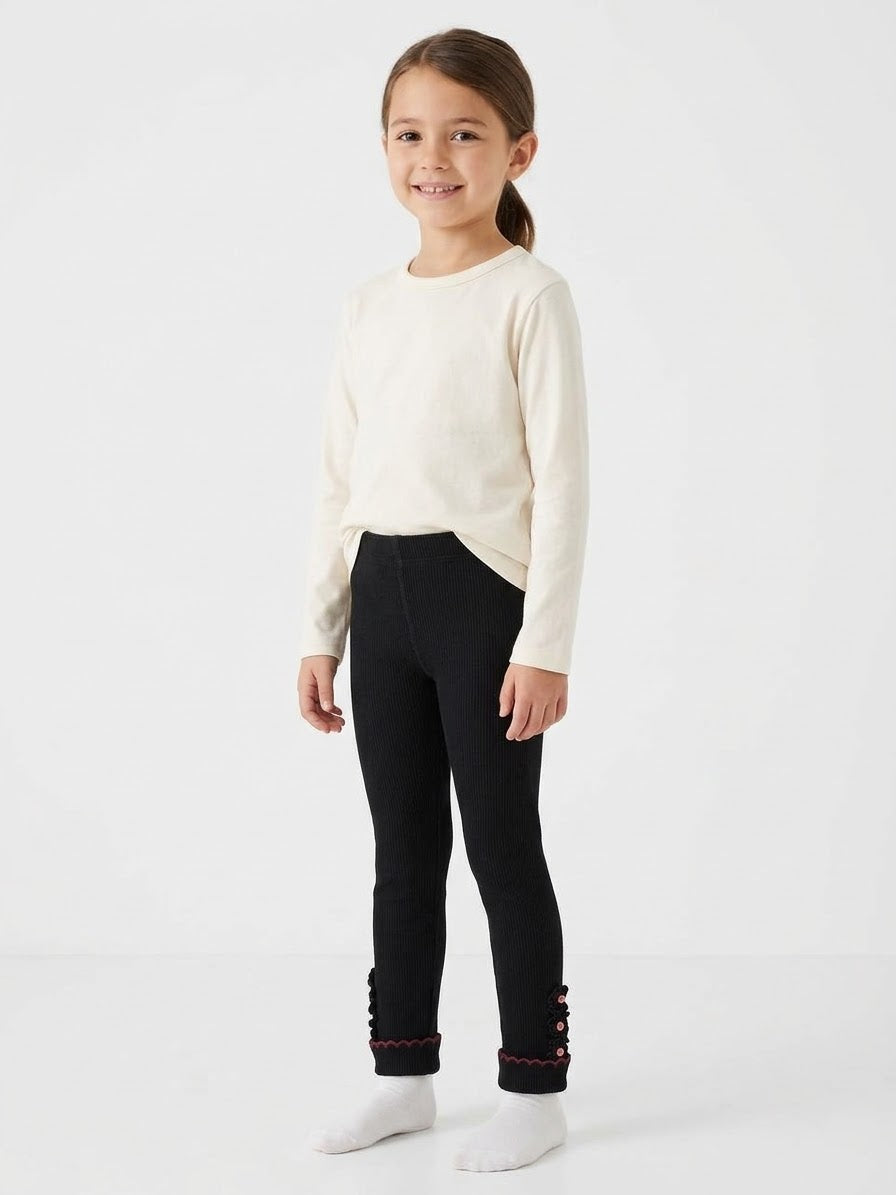 PATPAT Girls’ Fleece Ribbed leggings (Black)