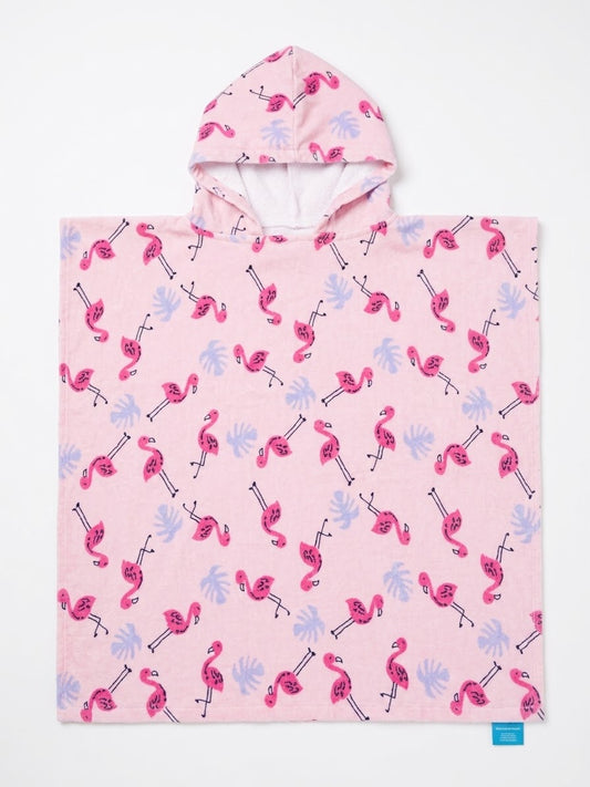 PEPPERTS Hooded Toweling Poncho for Girls, FLAMINGO