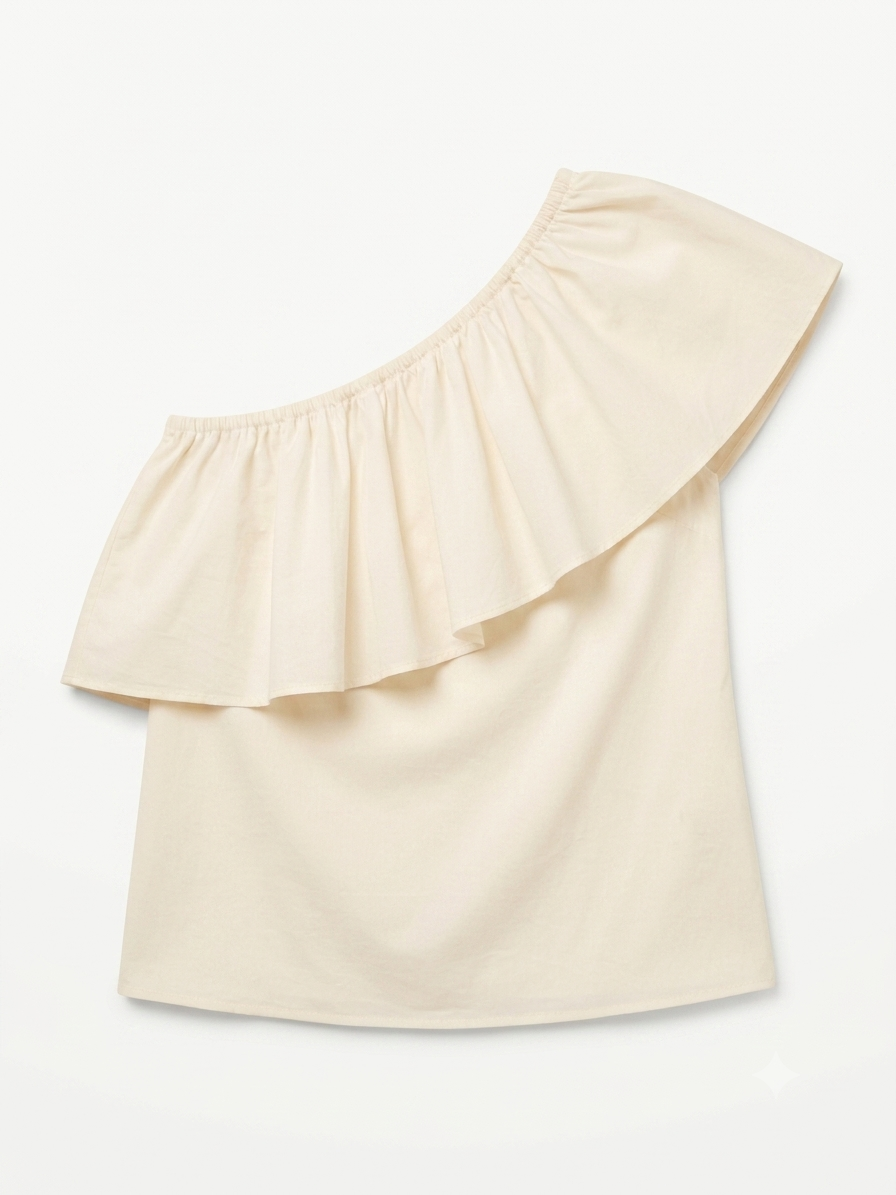 COOSY Women’s One-Shoulder Ruffled Top (Cream)