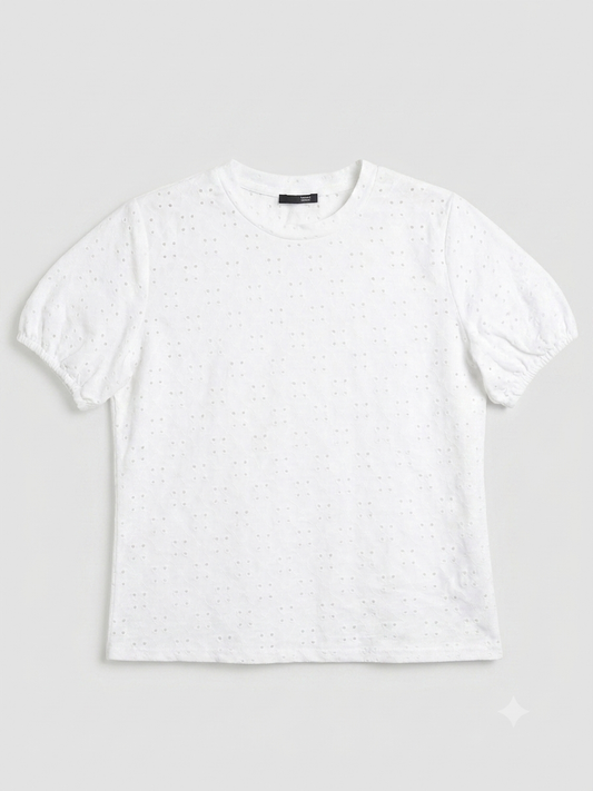 ESMARA Women’s White Broderie Puff sleeve Top