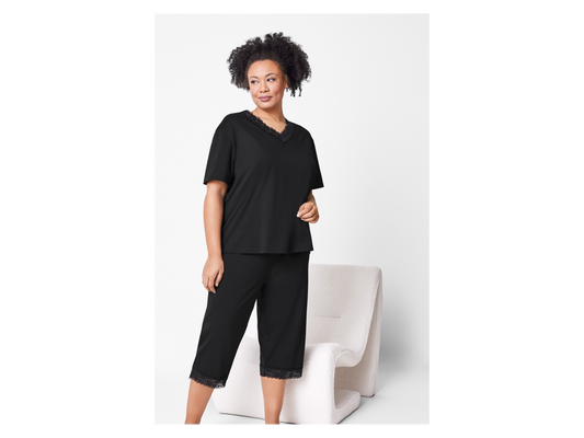 ESMARA Women’s Viscose PJ with lace (Black)