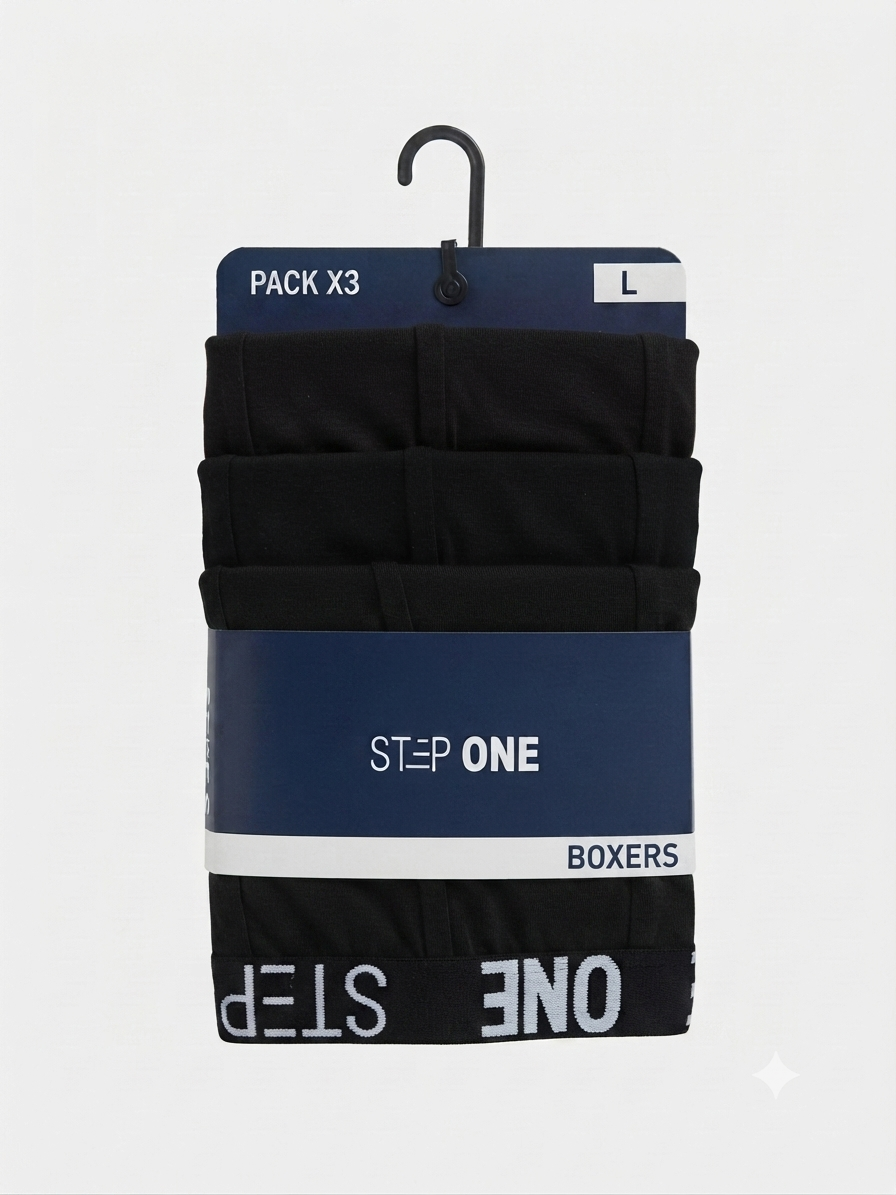 STEP ONE Men’s Boxers Set , 3 pieces ( black)