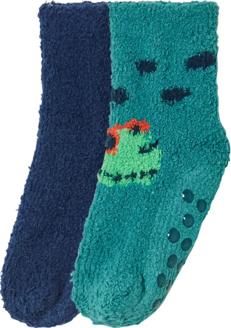 Kids’ Fluffy Socks, 2 pairs (Green/Navy)