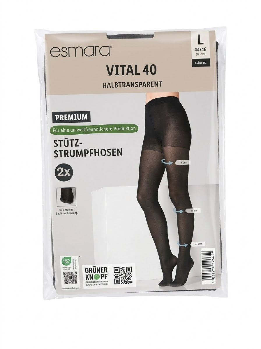 ESMARA Women’s Semi-opaque Compression Tights (black) , 2pcs