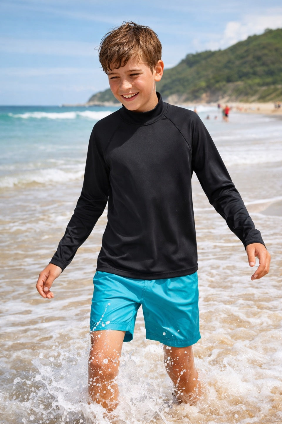 Children's Swim Shirt Black UV 50+ Long Sleeve Rashguard