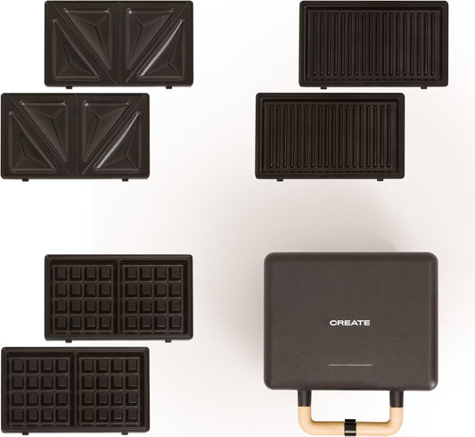 Create STONE 3 IN 1 STUDIO - Sandwich and Waffle Maker, Black