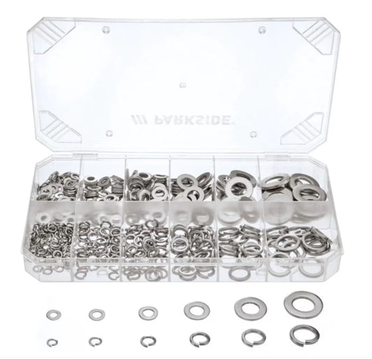 Parkside Set of 350 stainless steel washers and spring washers