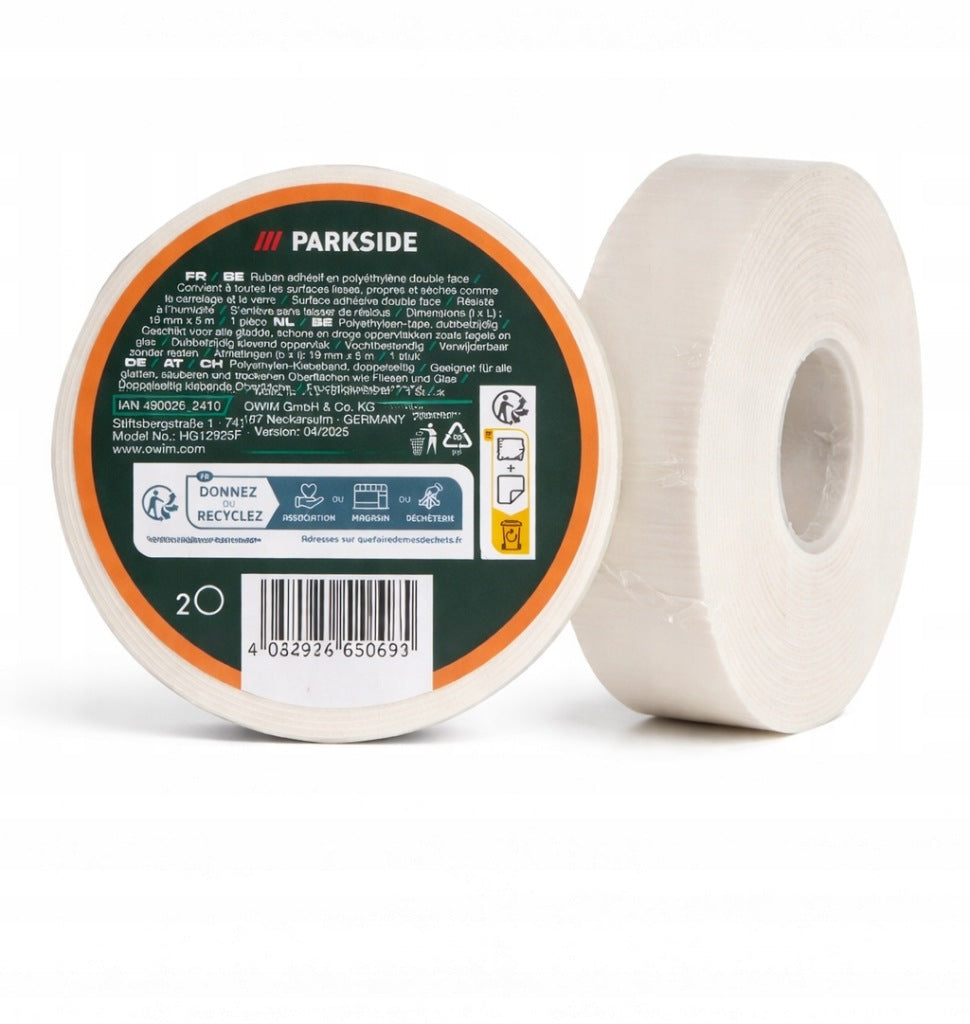 PARKSIDE Double-sided PE mounting tape – 19 mm × 5 m