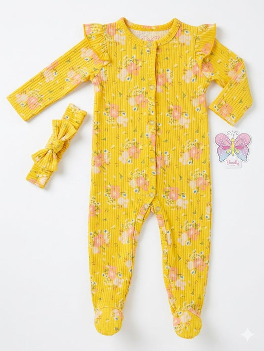 DELIAS Ribbed cotton overall for baby girls with a Headband