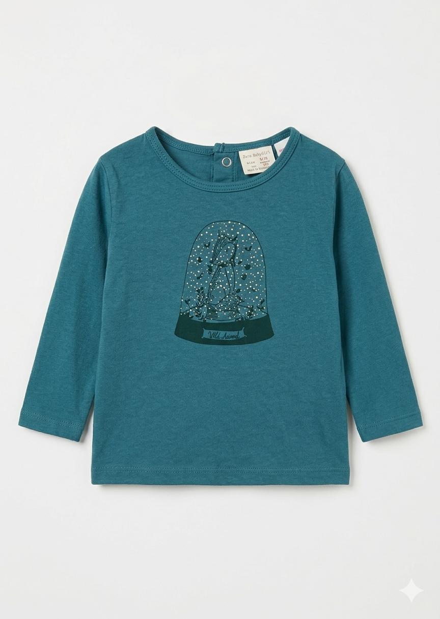 Zara Baby Girl Snow Globe Long Sleeve T-Shirt – Teal