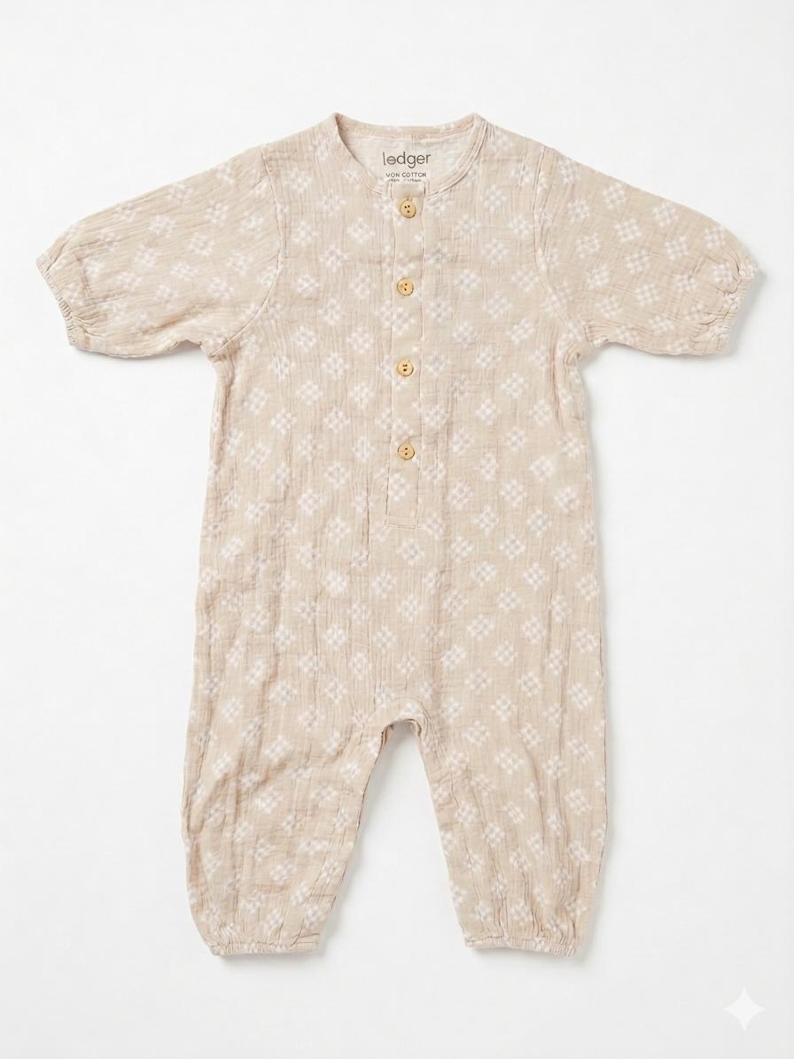 Lodger Muslin Cotton Romper – Sand Diamond Print