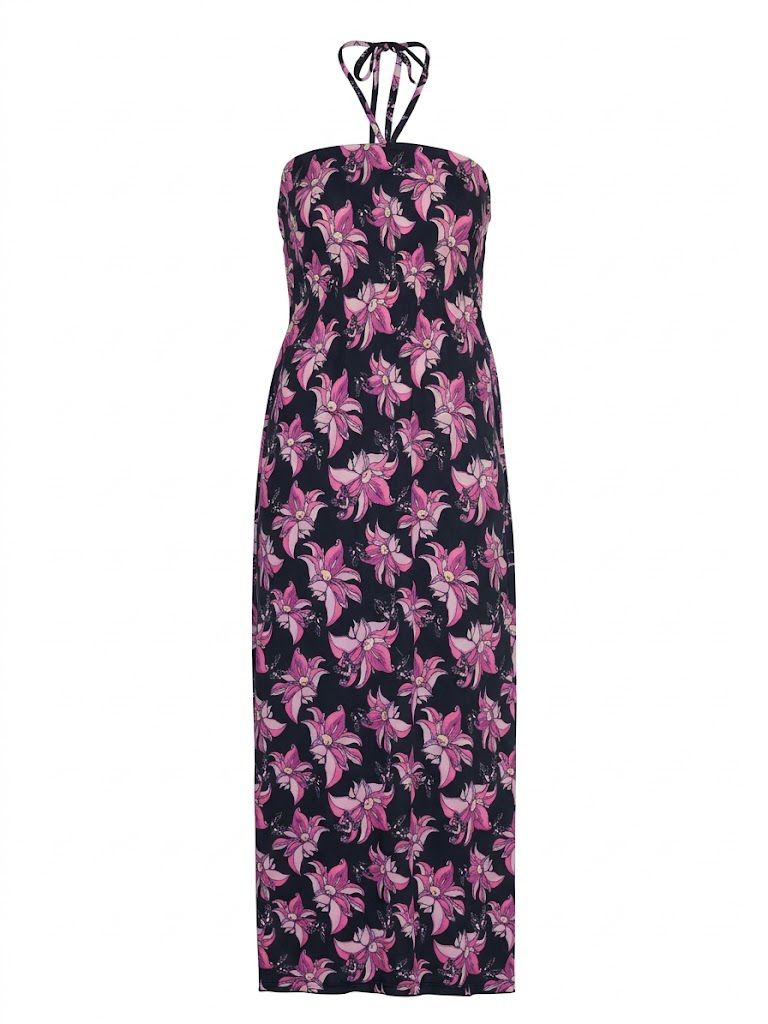 Tropical Floral Print Backless Maxi Dress - One Size