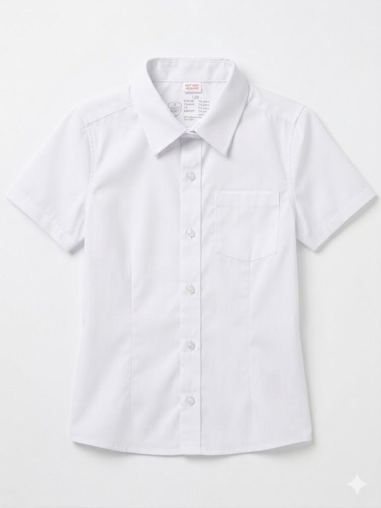 Girls' White Short-Sleeve Button-Down Shirt