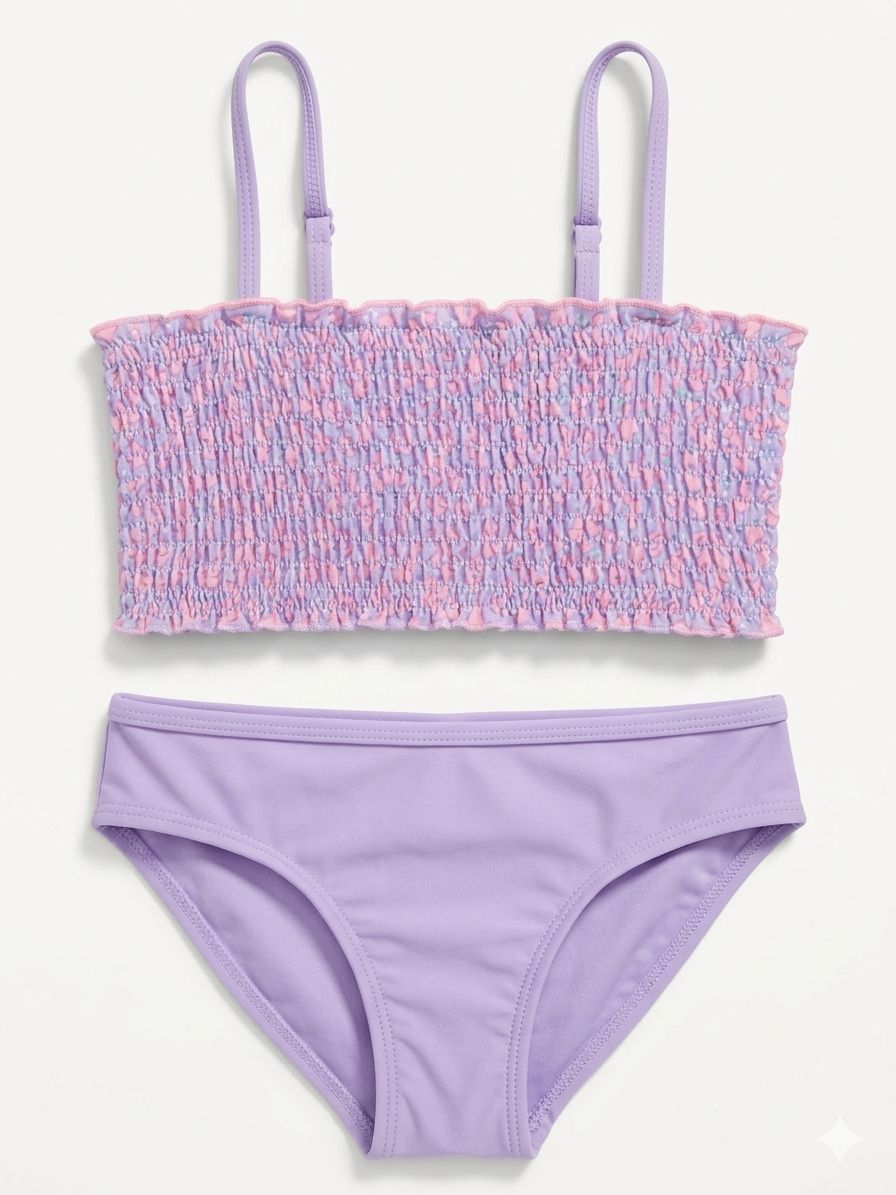 Girls' Smocked Floral Bikini Set - Lavender