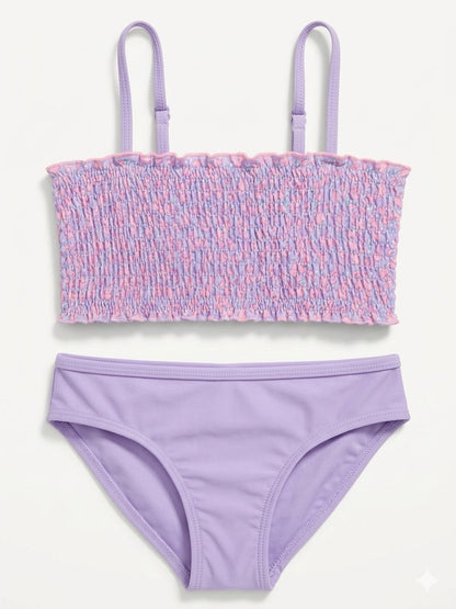 Girls' Smocked Floral Bikini Set - Lavender