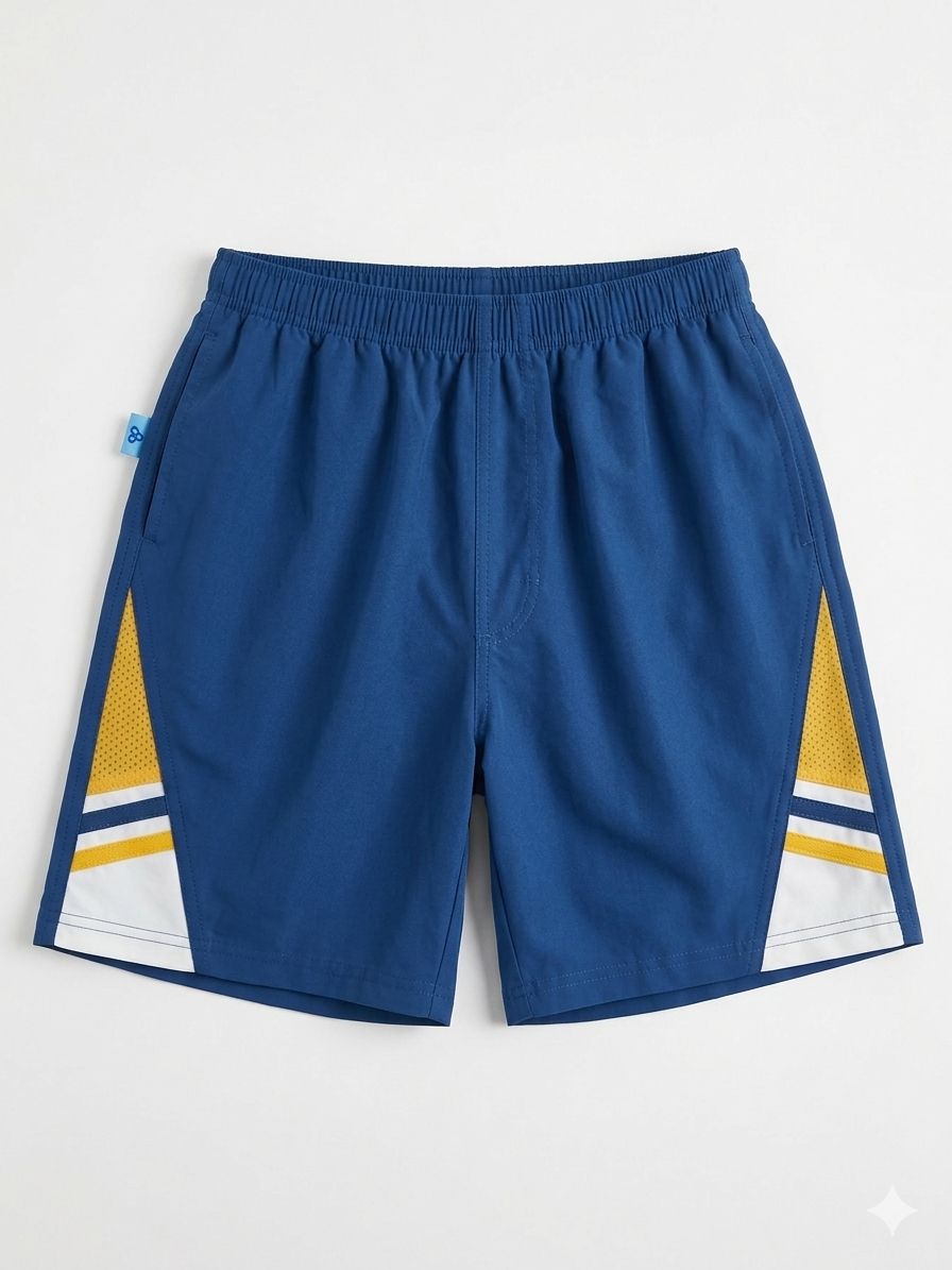 Boys' Athletic Sport Swim Trunks - Blue with Varsity Stripes