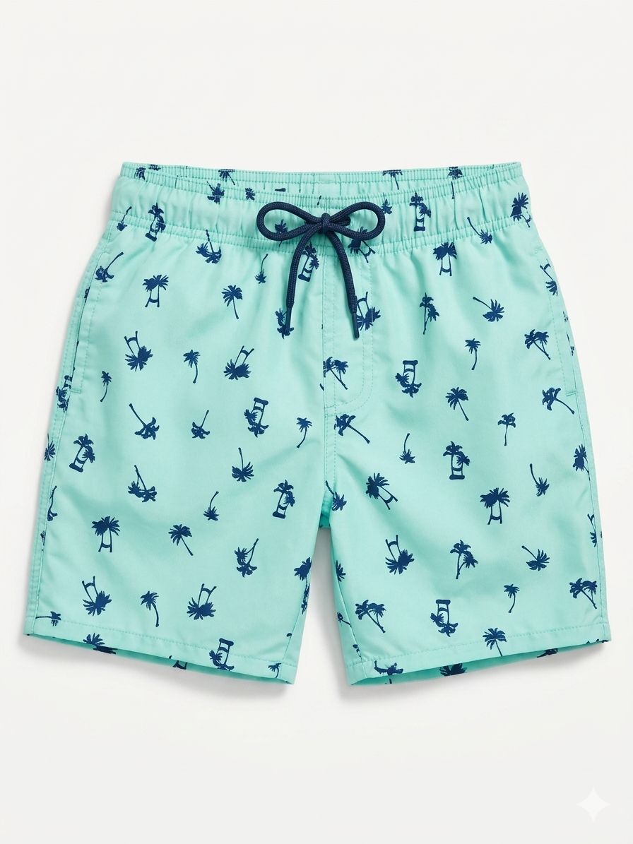 Boys' Mint Green Tropical Palm Tree Print Swim Shorts