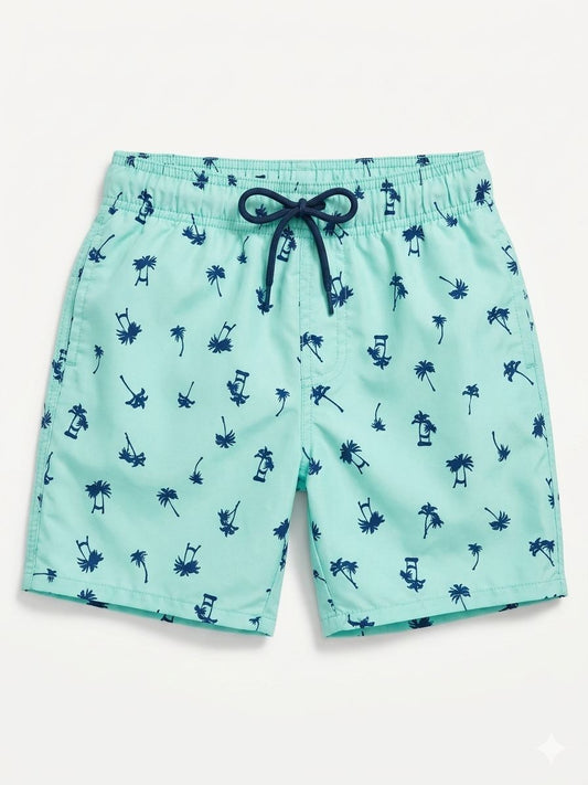 Boys' Mint Green Tropical Palm Tree Print Swim Shorts