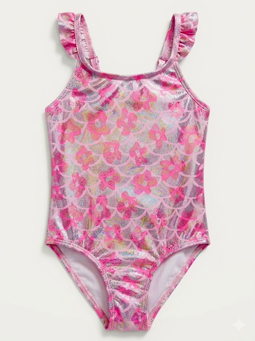 Girls' Shimmering Mermaid Scale One-Piece Swimsuit