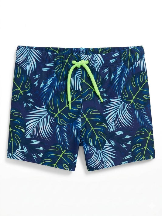 Boys' Tropical Leaf Print Swim Trunks