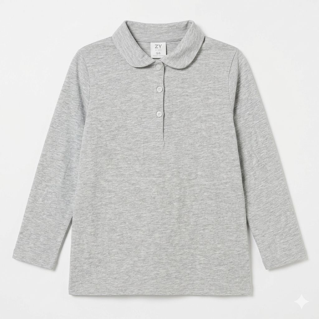 Zippy Girls' Cotton Collar Polo Shirt - Heather Grey